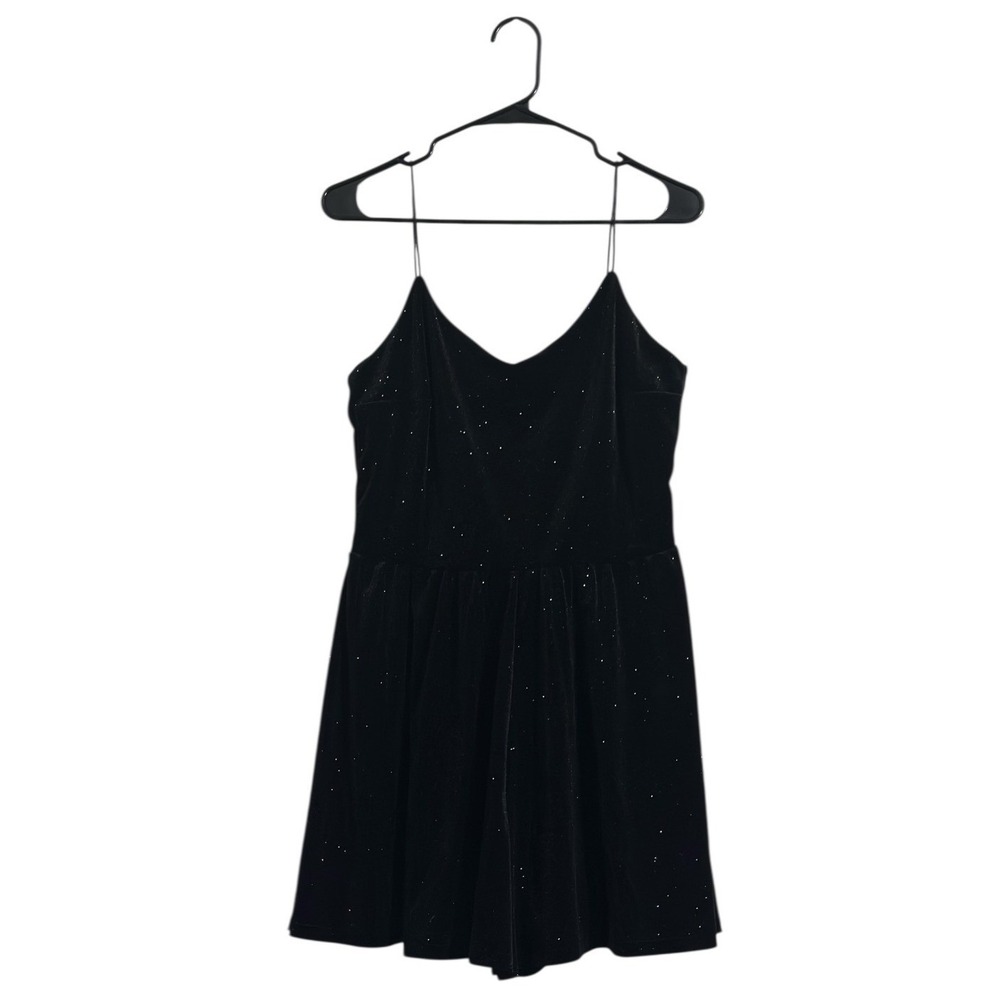 H&M Whimsigoth Black Glitter Velvet‎ Romper V-Neck Spaghetti Strap Size 12 NWT